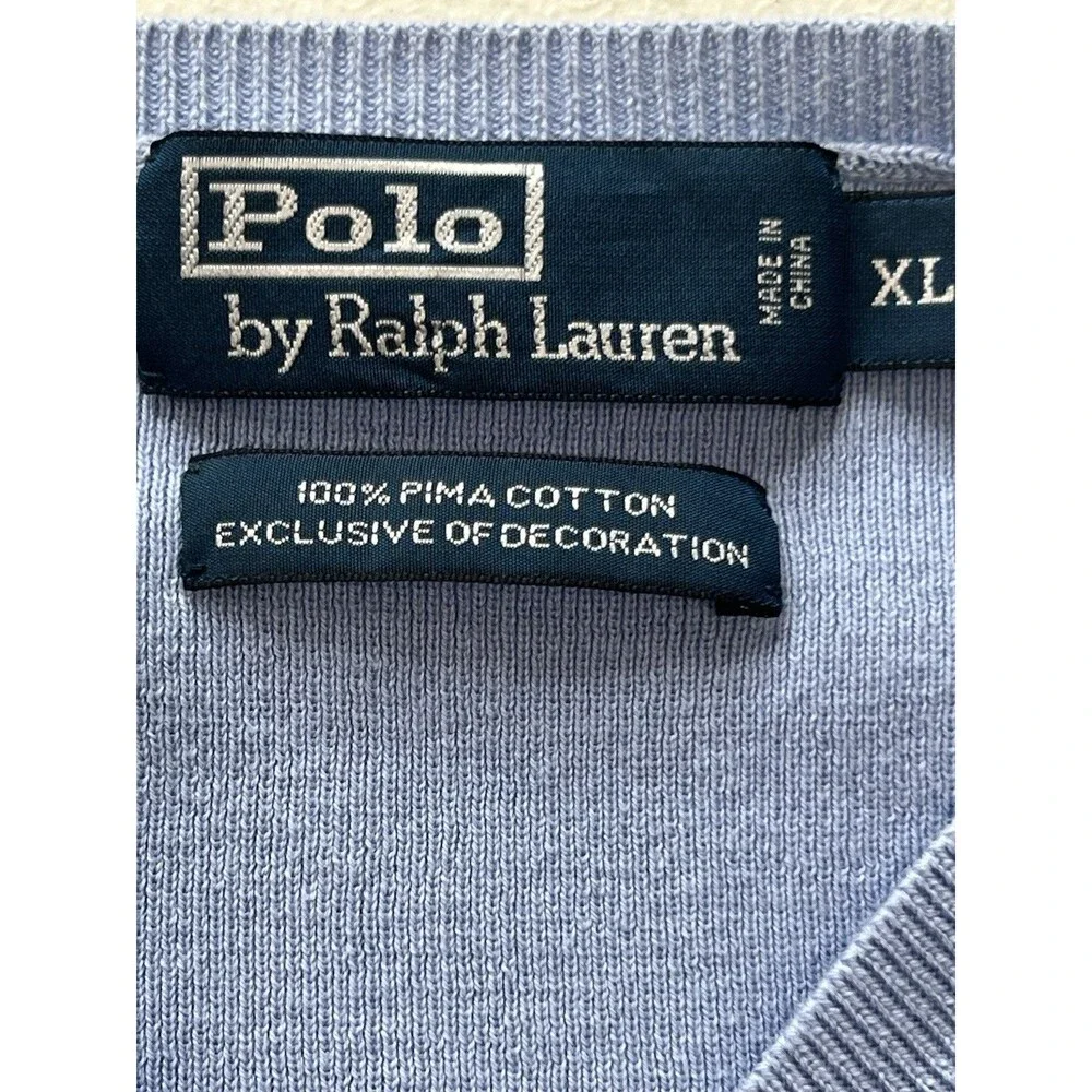Polo Ralph Lauren XL Periwinkle Blue V-Neck Sweater Pima Cotton Pony Relaxed Fit